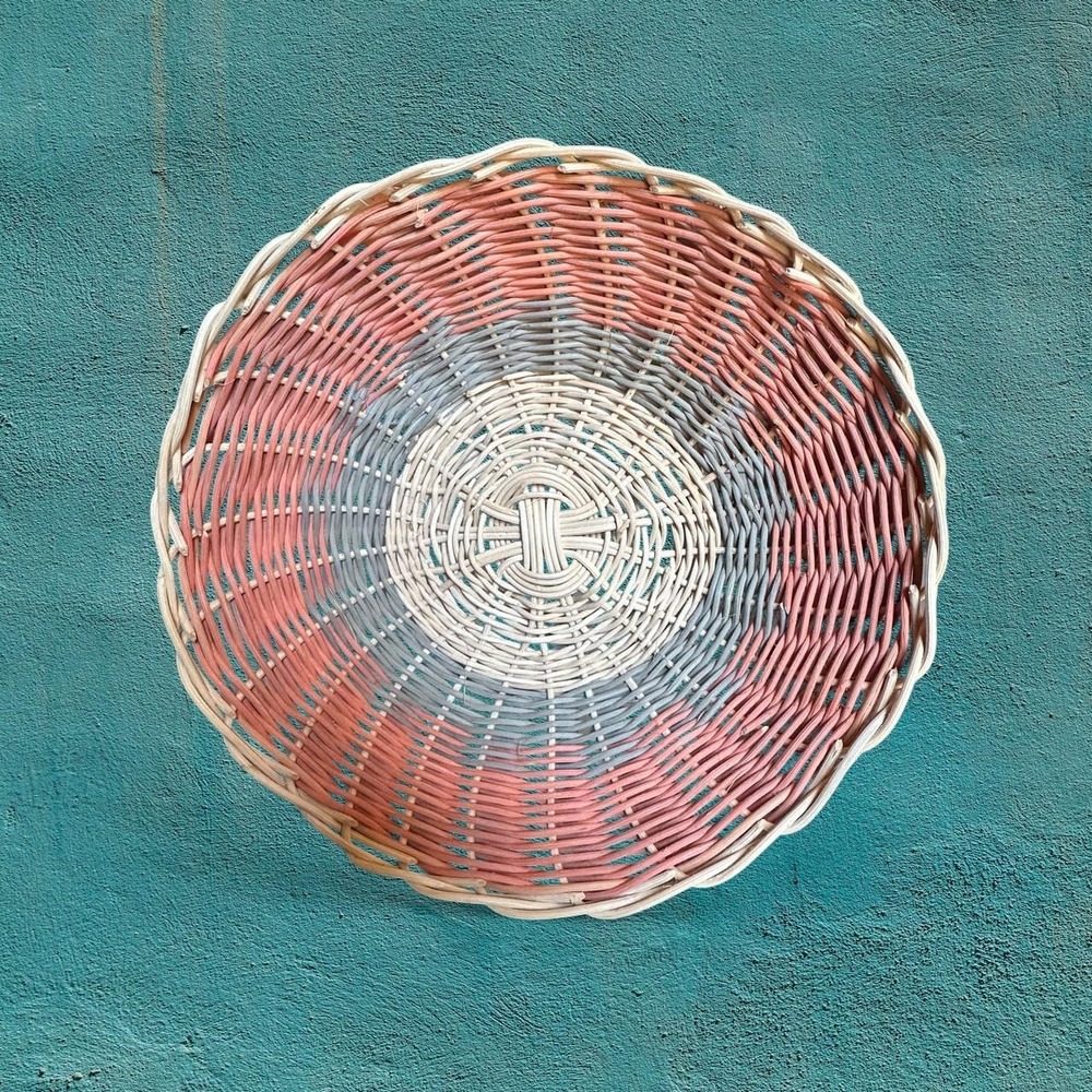 Multicolored Boho Shallow Cane Wicker Basket
